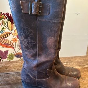 Olukai Emalani Distressed, Embroidered Leather Boots Color: French Roast
